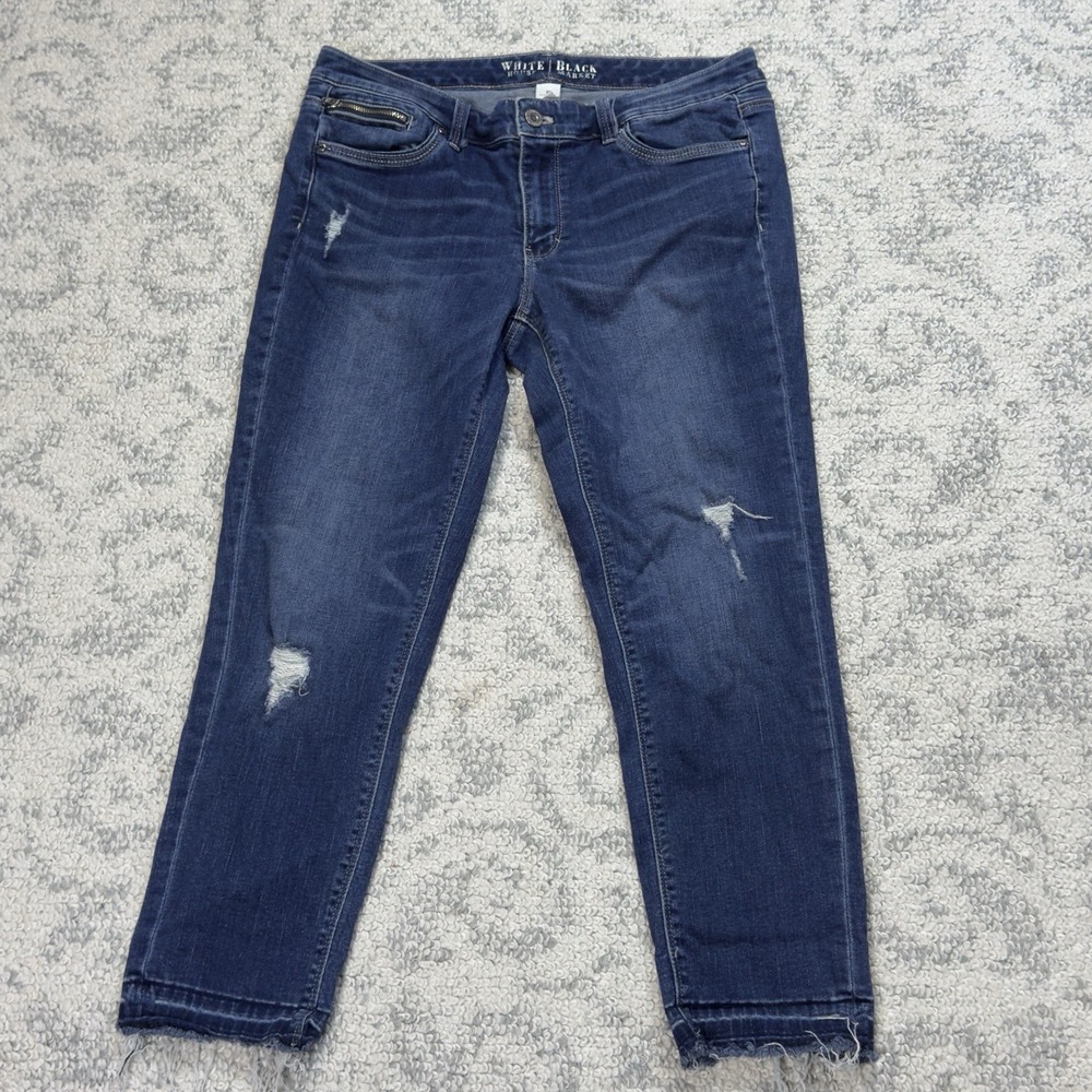 White House Black Market Slim Crop Jeans Dark Wash Size 10 Raw Hem‎